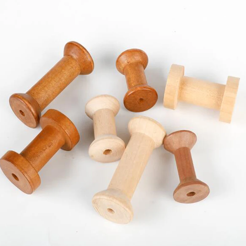 Wholesale 10PCS Large Small Size Wooden Thread Spool DIY Home Tool Accessory Wood Thread Lace Webbing Container Bobbin