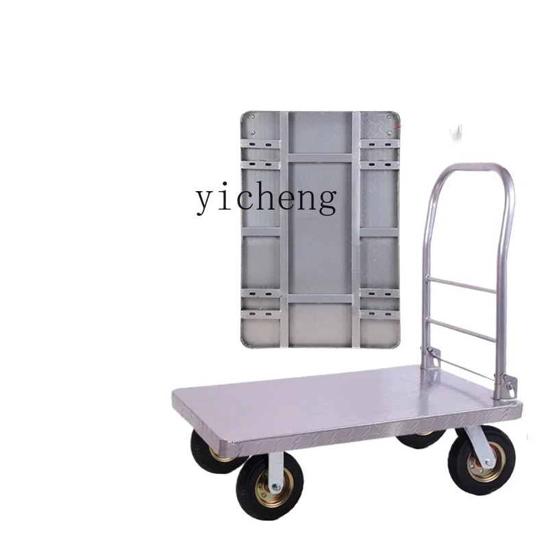 TQH heavy duty steel plate flatbed truck, folding trolley, pulling goods, large wheel push truck trailer