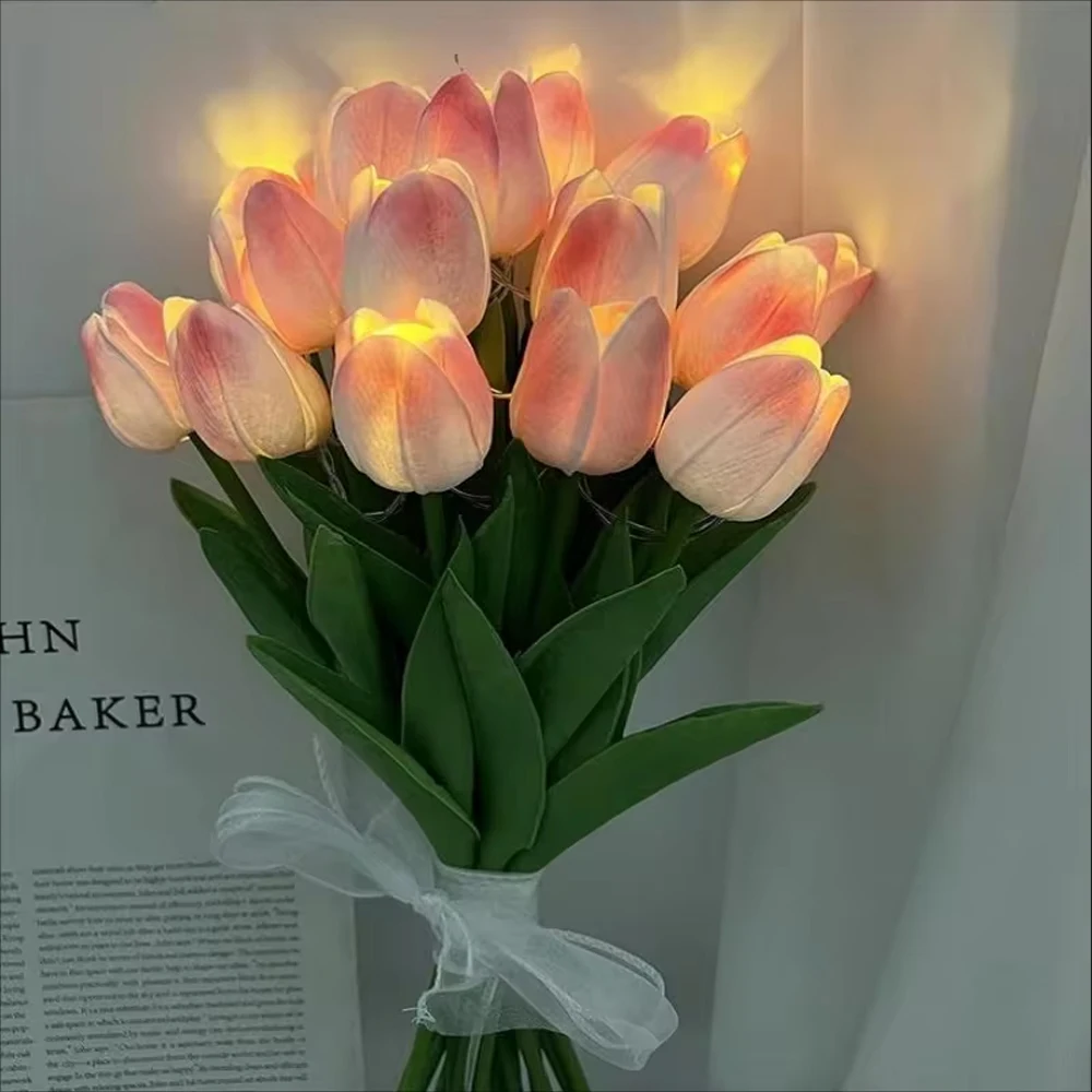 Tulip Simulation Flower Luminous LED Tulip Bouquet Tulip Night Lamp Christmas Gift Valentine\'s Day Flower Home Decor