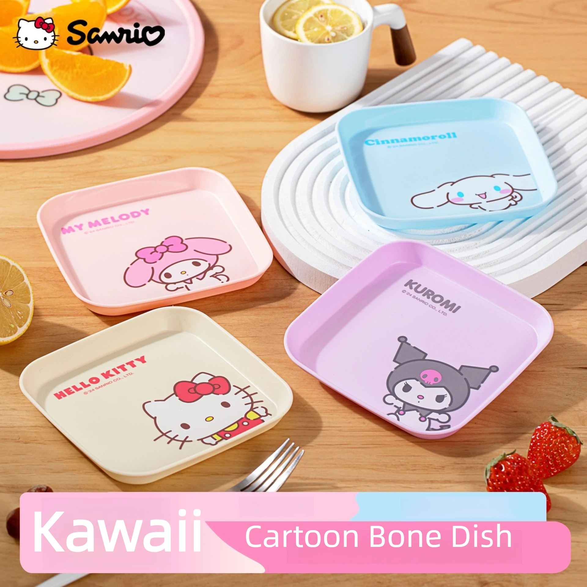 Plato de plástico para aperitivos con diseño de dibujos animados de Sanrio Hello Kitty, Kuromi, Cinnamoroll y My Melody, para mesa del hogar.