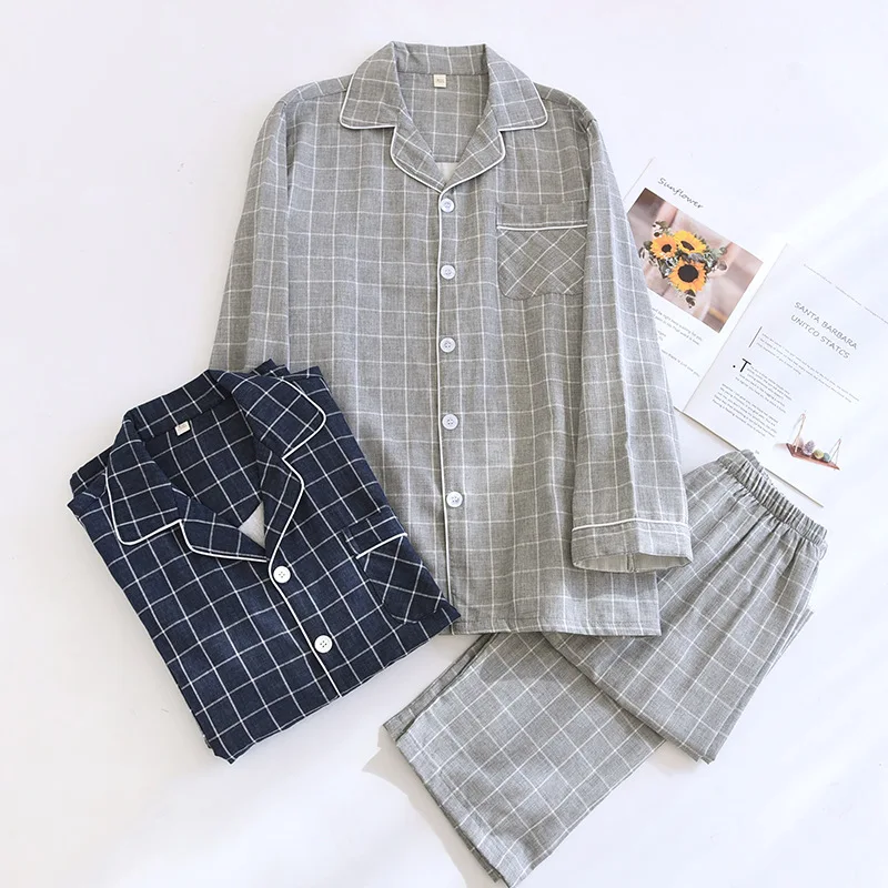 

2025 New Spring and Autumn Men's Pajama Set 100% Cotton Long Sleeve Long Pants Two Piece Set Loose Large Home Clothes