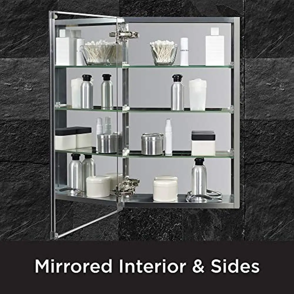 Aluminum Beveled Mirror Medicine Cabinet 15x26 Frameless Adjustable Shelves Rustproof Rust-Free 3 Inner Glass Premium Quality