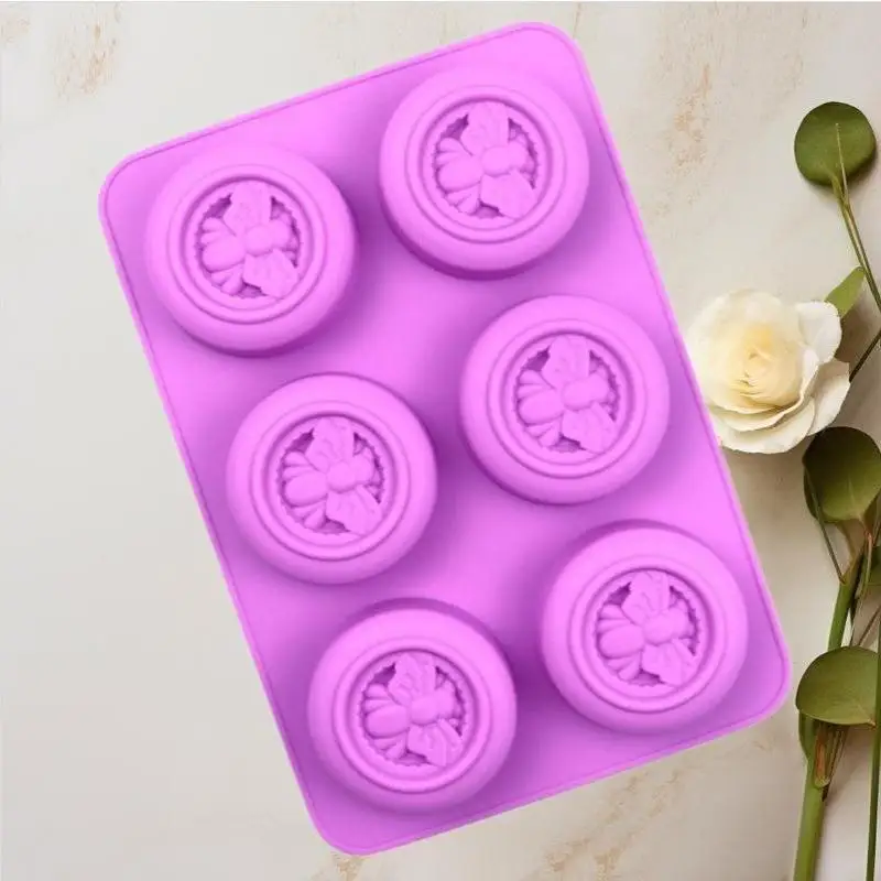 6 Cavity Round Bee Pattern Silicone Soap Mold DIY Handmade Soap Scented Candle Chocolate Mousse Making Tool