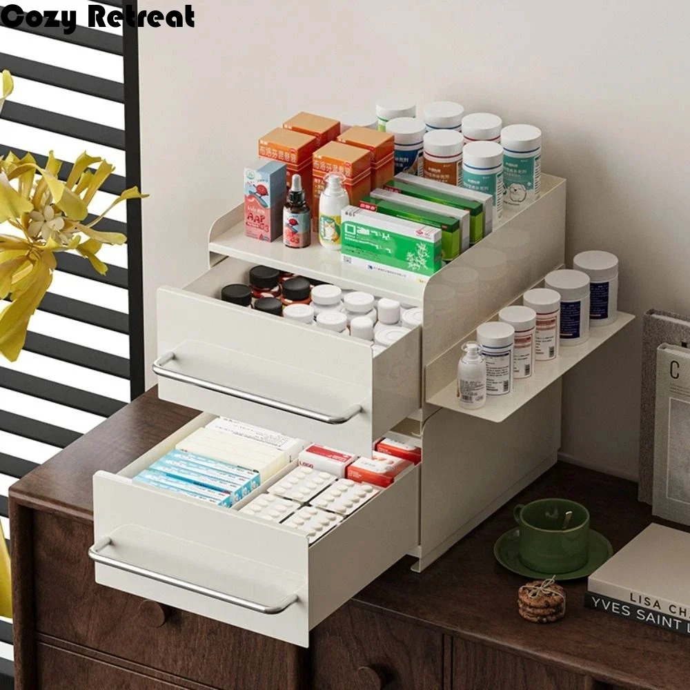 

Drawer Type Storage Box Metal Material Stackable Design Organize Shelf Dust-Proof Countertop Multi-Purpose Rack Console