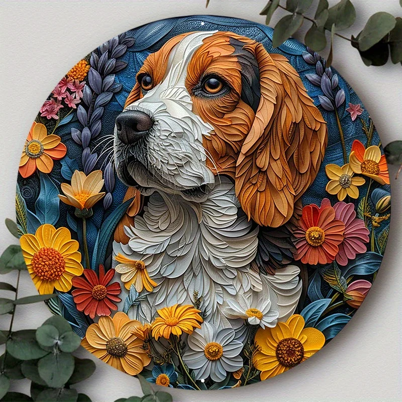 Funny Dog Sign, Circular 2D Painting Wall Poster for Living Room, Home Decoration, Best As Unique Gifts, Wall Art Home Decor