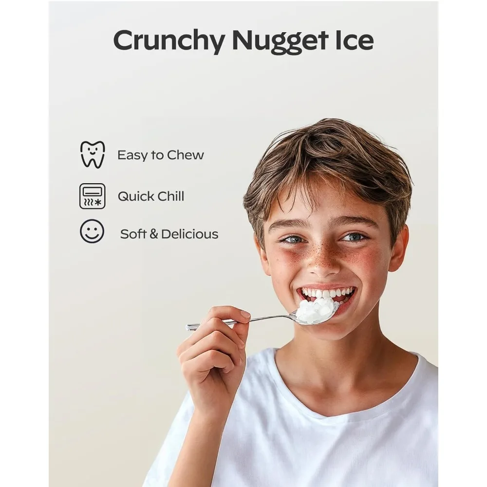 توصيل مجاني - سطح طاولة صانعة الثلج Nugget، صانعة ثلج بيبل مع ثلج بيليه ناعم قابل للمضغ، 33 رطلاً في اليوم، آلة صنع الثلج المدمجة