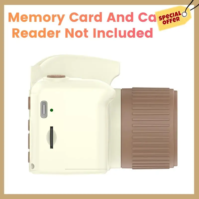 

Детская камера H10, 2,4 дюйма, IPS, большой экран, длинный объектив, фото-видеоигра, двойная камера 1080P, 48 МП, прочный бежевый