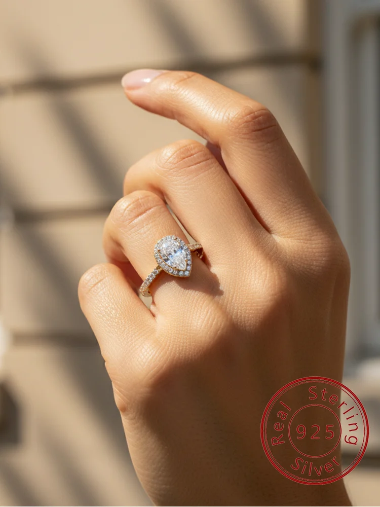 925 Sterling Silver Simplicity Classic Fashion Water Drop Ring For Women Engagement Wedding Luxury High Quality Fine Jewelry