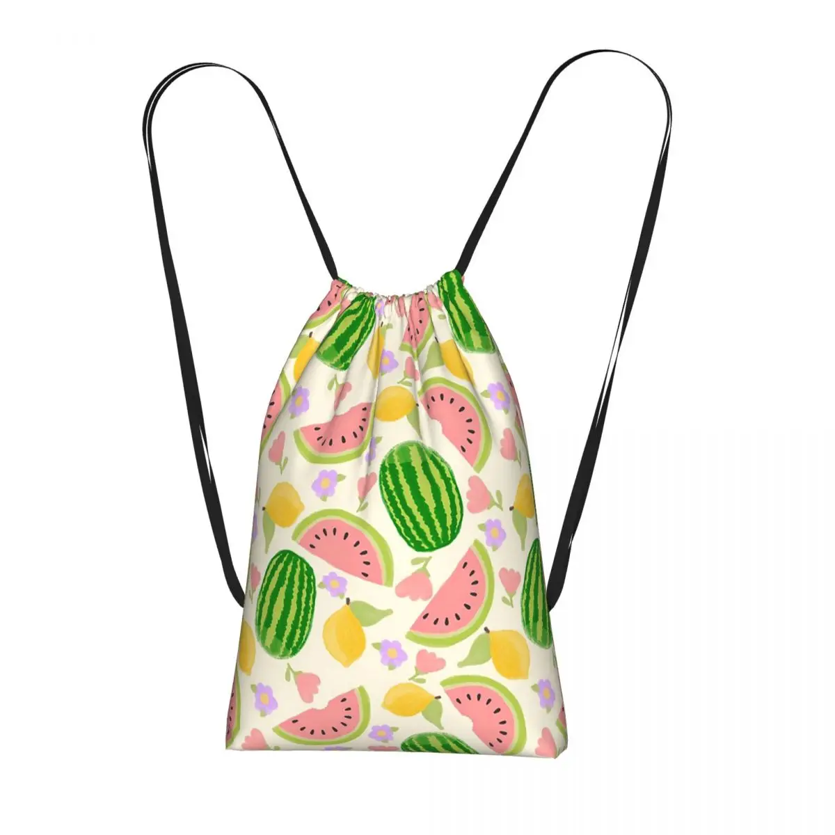 Watermelon And Lemon Pattern Backpacks Casual Drawstring Bags Shoes Bag Book Bags for Travel School