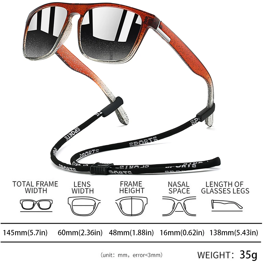 Sonnenbrille mit Kette für Männer und Frauen, klassisch quadratisch, zum Fahren, Angeln, farbenfroh, leicht, Outdoor-Schutzbrille – Detail 8