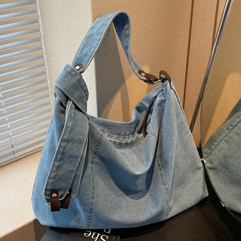 

Fashion Denim HandBag Women Summer New Large Capacity Versatile Commute Soft One Shoulder Bags Blue High-Class Crossbody Bag