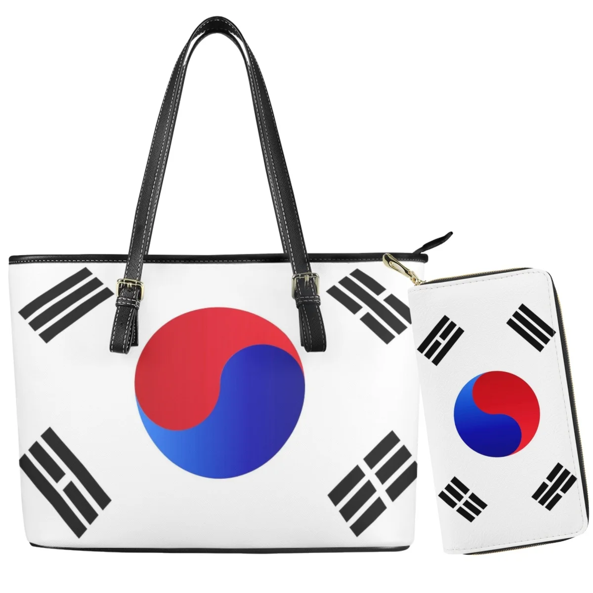 

South Korea Country Flag Pattern Ladies Comfortable Waterproof PU Large Capacity Handbag Simple Mulit Satchel Handbag Saddle Bag