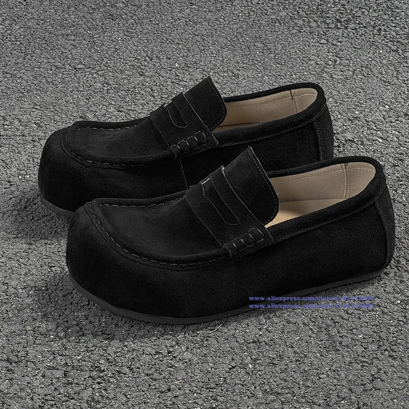 

Black Suede Big Toe Loafers for Men Slip On Casual Shoes Solid Color Soft Leather Soft Soled Trendy Luxury Handmade Men Shoes