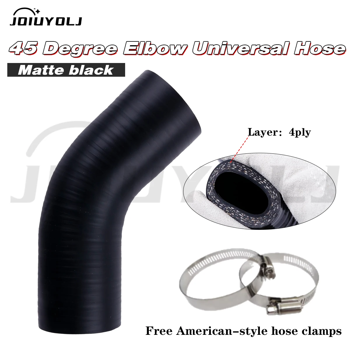 

4 Ply Matte BlackID 76mm 45 Degree Elbow Universal Silicone Tube Coolant Intercooler Hose Free American-style hose clamps