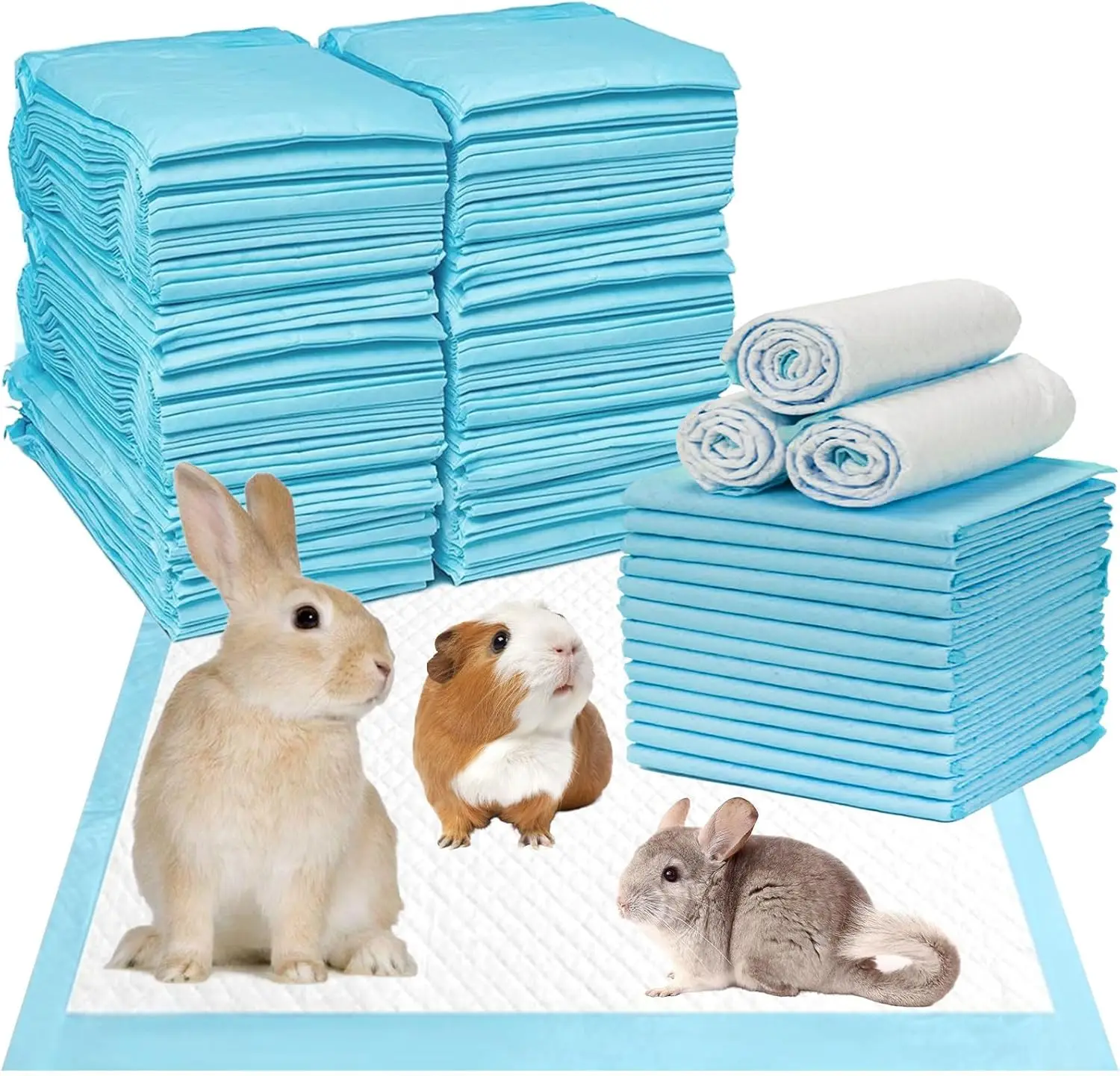 

100Pcs Rabbit Pee Pads,18" x13" Disposable Bunny Diapers Cage Liners Absorbent Toilet Training Pads for Guinea Pig,Hedgehog