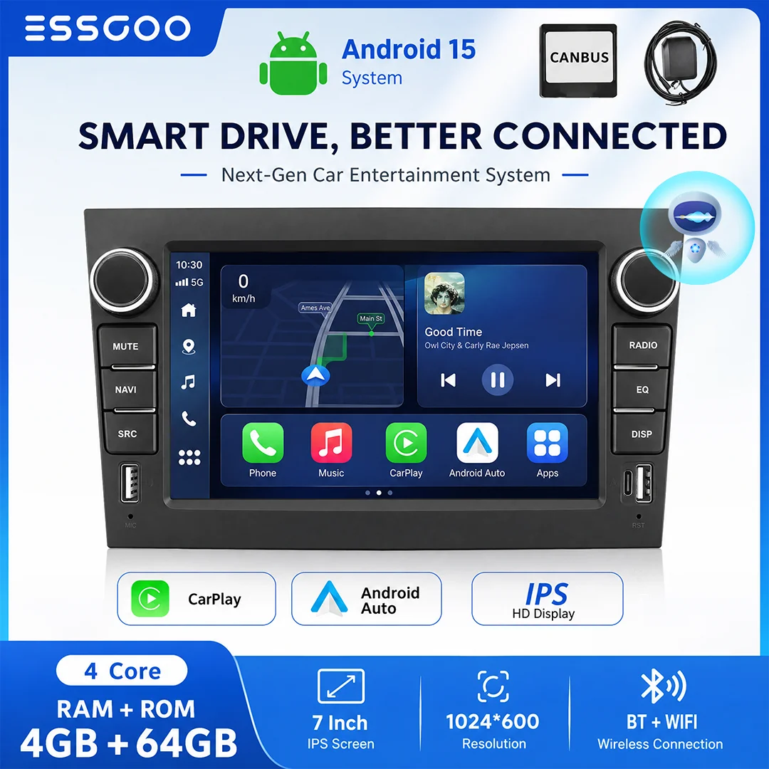 ESSGOO Android 15 Wireless Carplay Autoradio Per Opel Astra H J 2004 Vectra Vauxhall Antara Dual USB Car Stereo GPS WiFi