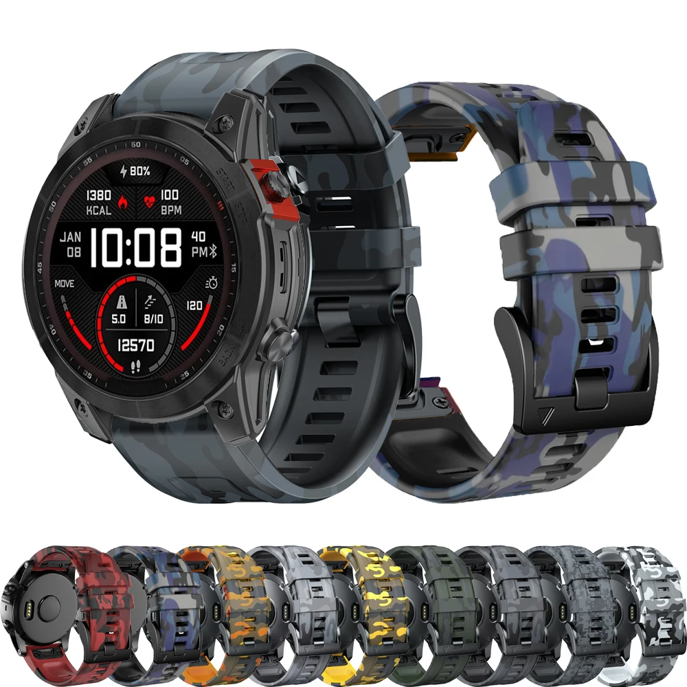 26 22mm Camo Silicone Quick Release Strap For Garmin Fenix 5 5X 6 6X Pro 7 7X Enduro 2 945 Quick fit Smartwatch Band Bracelet