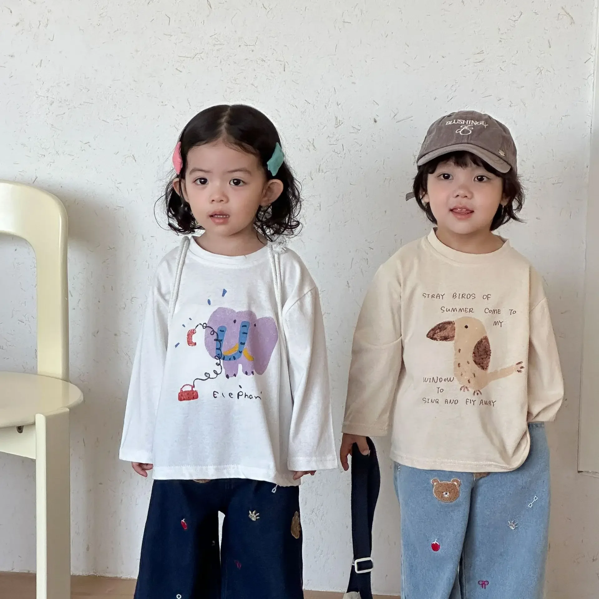 

1-8Y Girls Boys Cotton Undershirt New Children Long Sleeve T-Shirt Cartoon Print Round Neck Tops Toddler Kids Fashion Clothes