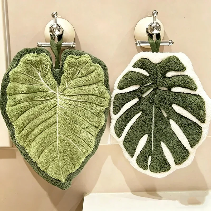 Absorbent Leaf Hand Towel Soft Kitchen Bathroom Hanging Towel Home Wash Handkerchief Accessory