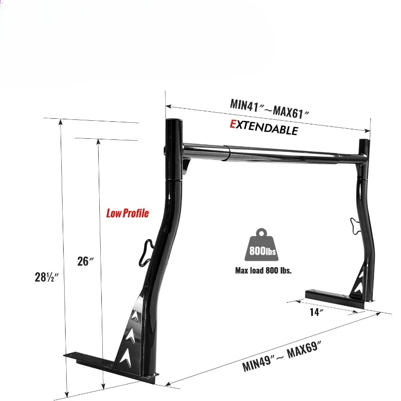 Multi-function Model X33 Low-Profile Pickup Truck Ladder Racks with (8) Non-Drilling C-Clamps Steel Utility Two-bar Set