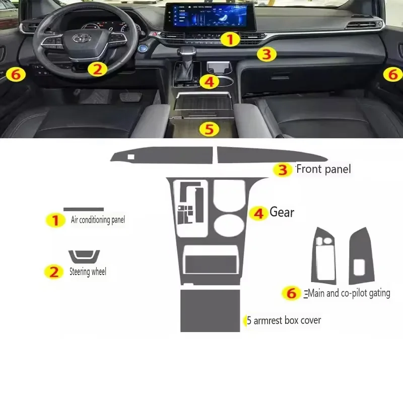 Tpu Transparent Film for 23-24 Toyota Sienna Car Interior Sticker Center Console Dashboard Screen Protection Film  Accessories