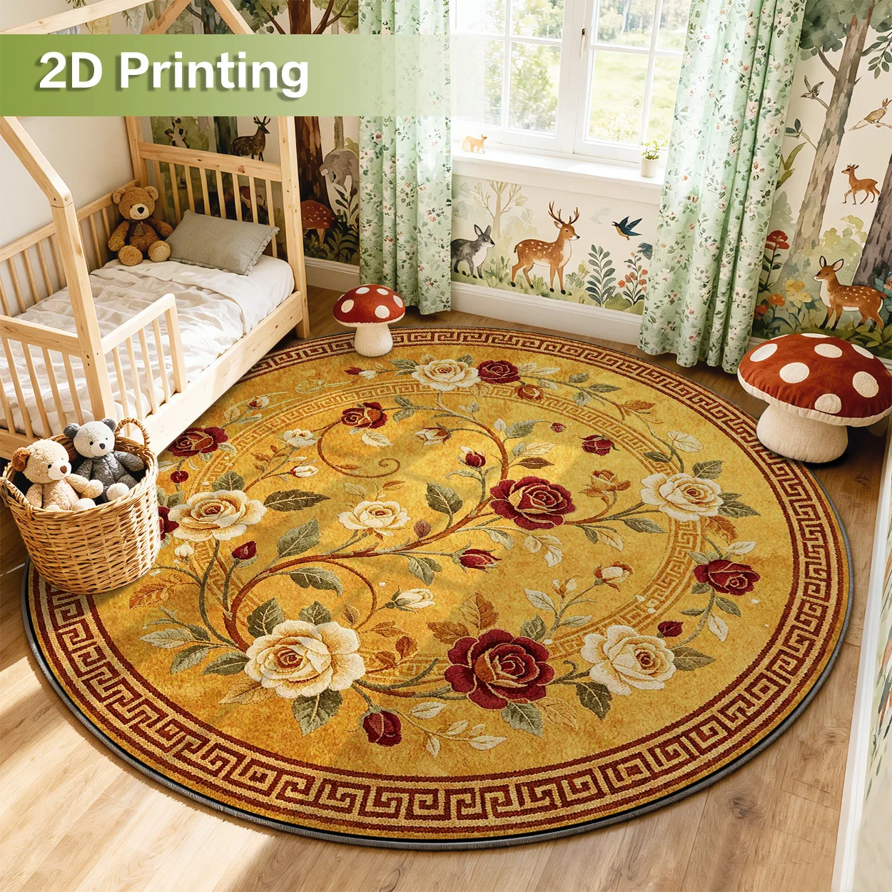 Vintage Classic Floral Graphic Washable Carpet Durable Entrance Rug For Coffee Shop Office Supermarket Store Display