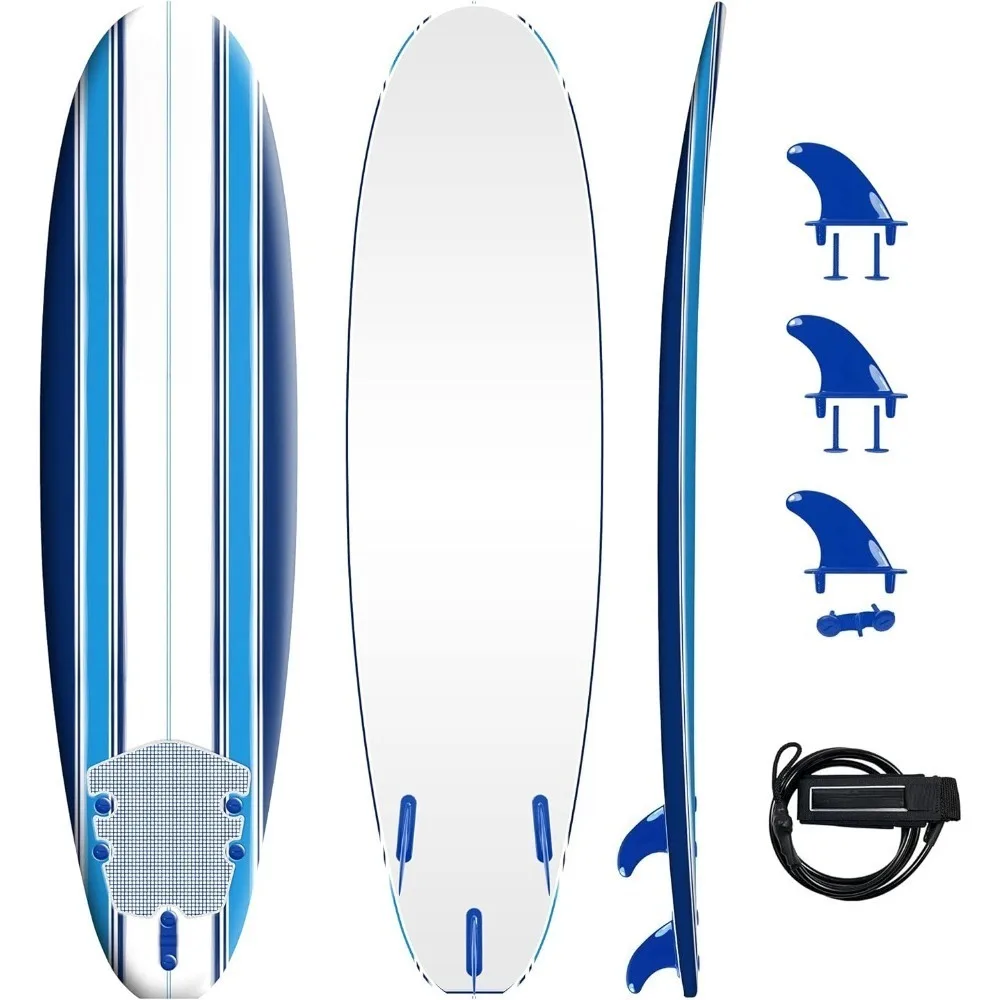 7ft Soft Top Foam Suboard for Beginners All Levels with Leash Fins Blue Pinline