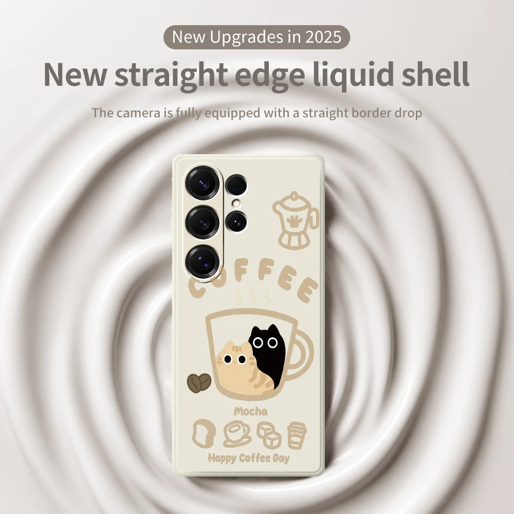 القط القهوة نمط قضية الهاتف لسامسونج غالاكسي A56 A32 A23 A22 5G A32 A23 4G A55 A54 A53 A52 A51 A35 A34 A31 A25 A24 غطاء ناعم