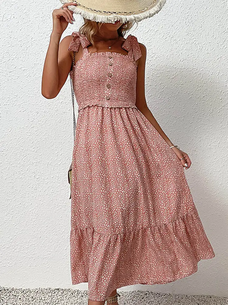 M 2023 Summer New Fashion Women's Bow Broken Flower Dress For Ladies Strapless High Waist Print Long Dresses