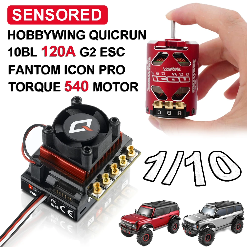

Hobbywing QUICRUN 10BL 120A G2 ESC & FANTOM ICON PRO Torque 540 Motor Sensored Brushless Combo 1-3S for 1/10 RC Racing Drift Car