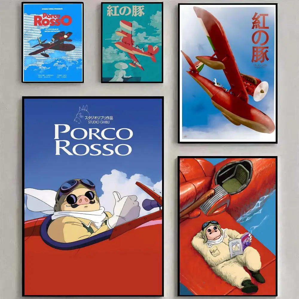 R-Porco Rosso Poster Home Living Bed Room Bar Hallway Sticky Wall Art Printing Waterproof Aesthetic Decor