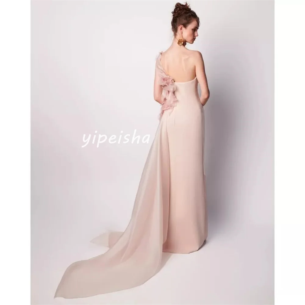 Customized Modern Style Casual Jersey Pleat Ruched Straight One-shoulder Long Dresses Cocktail Dresses Sizes Available High Qual