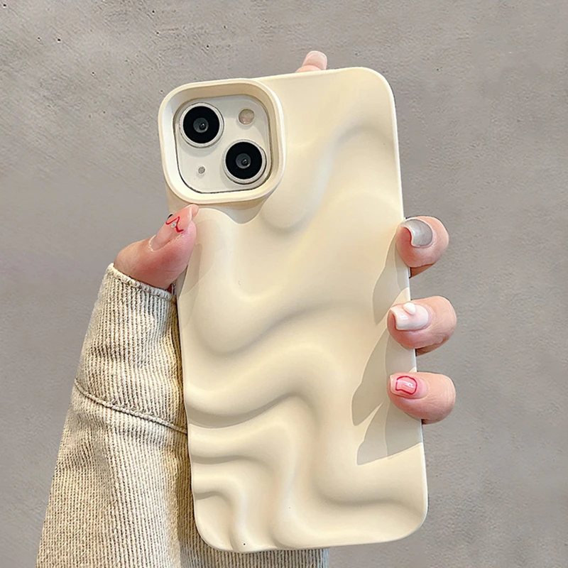 Caso Padrão 3D Onda para iPhone, Luxo Caso Prata chapeamento, Breve Soft Shockproof tampa traseira, Candy Color, iPhone 14, 13, 11, 12, 15 Pro Max