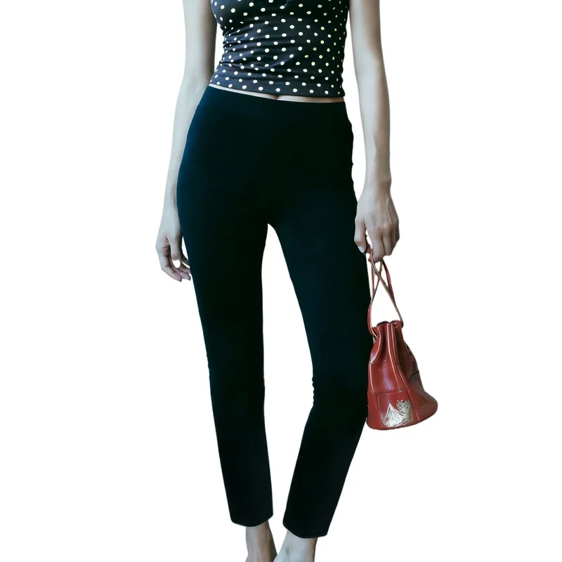 

2026 Plus Size Black Elastic Waist Slim Pants for Commute & Daily