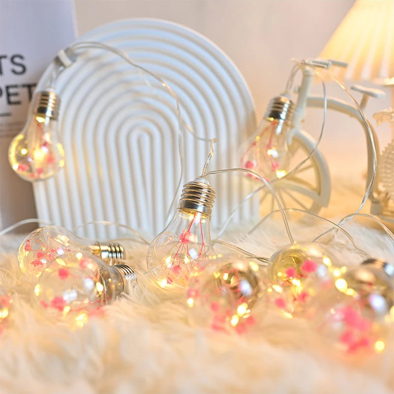 Pink Lavender Bulb Lights String LED Fairy Lights Battery-operated Garland Aesthetic Room Decor Garden Party Wedding Lighting