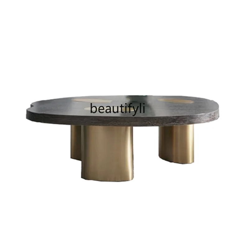 

Nordic fashion creative irregular solid wood countertop coffee table metal leg edge living room reception negotiation tea table