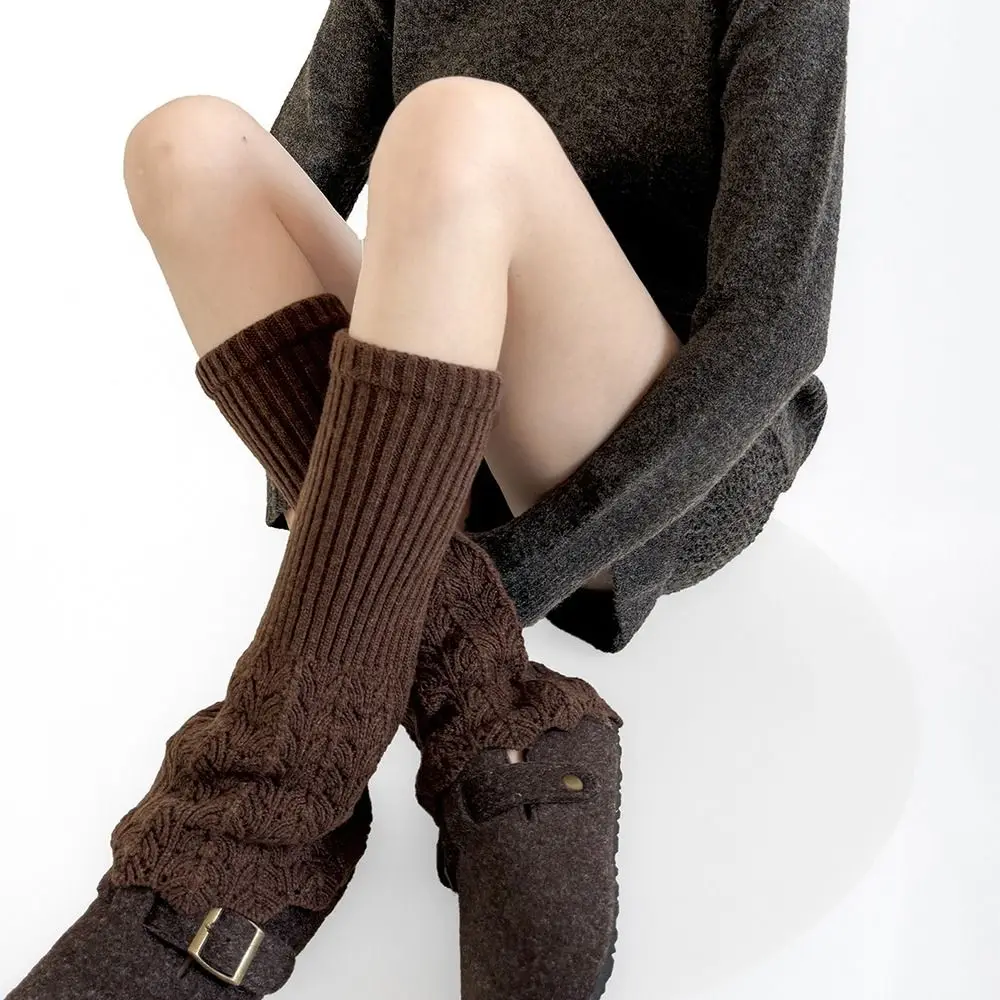 

Comfortable Solid Color Women Knitted Leg Warmers Thickened Soft Women's Foot Cover Retro Mid-Calf Long Calf Socks Harajuku