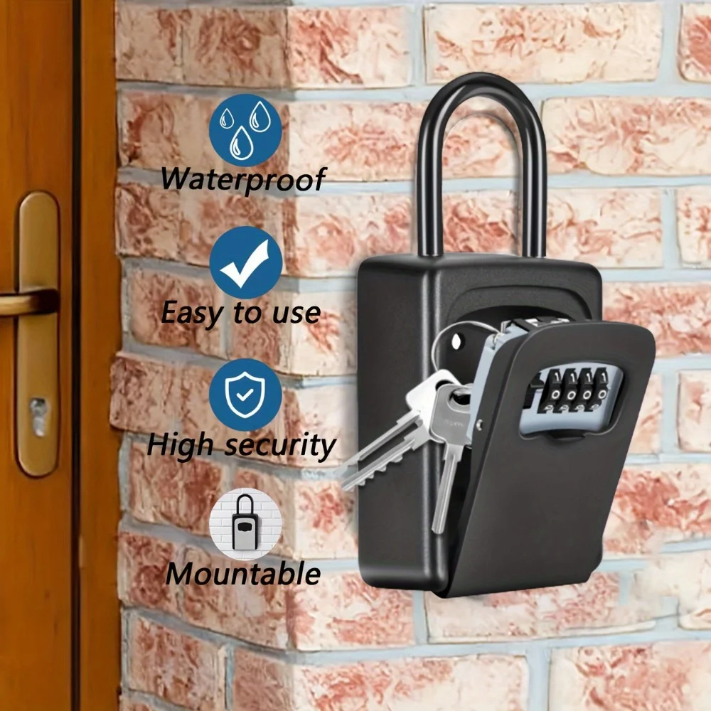 Caja de bloqueo de llaves grande impermeable con código de combinación reiniciable, caja fuerte de seguridad portátil para montaje en pared para uso en el hogar o la oficina al aire libre