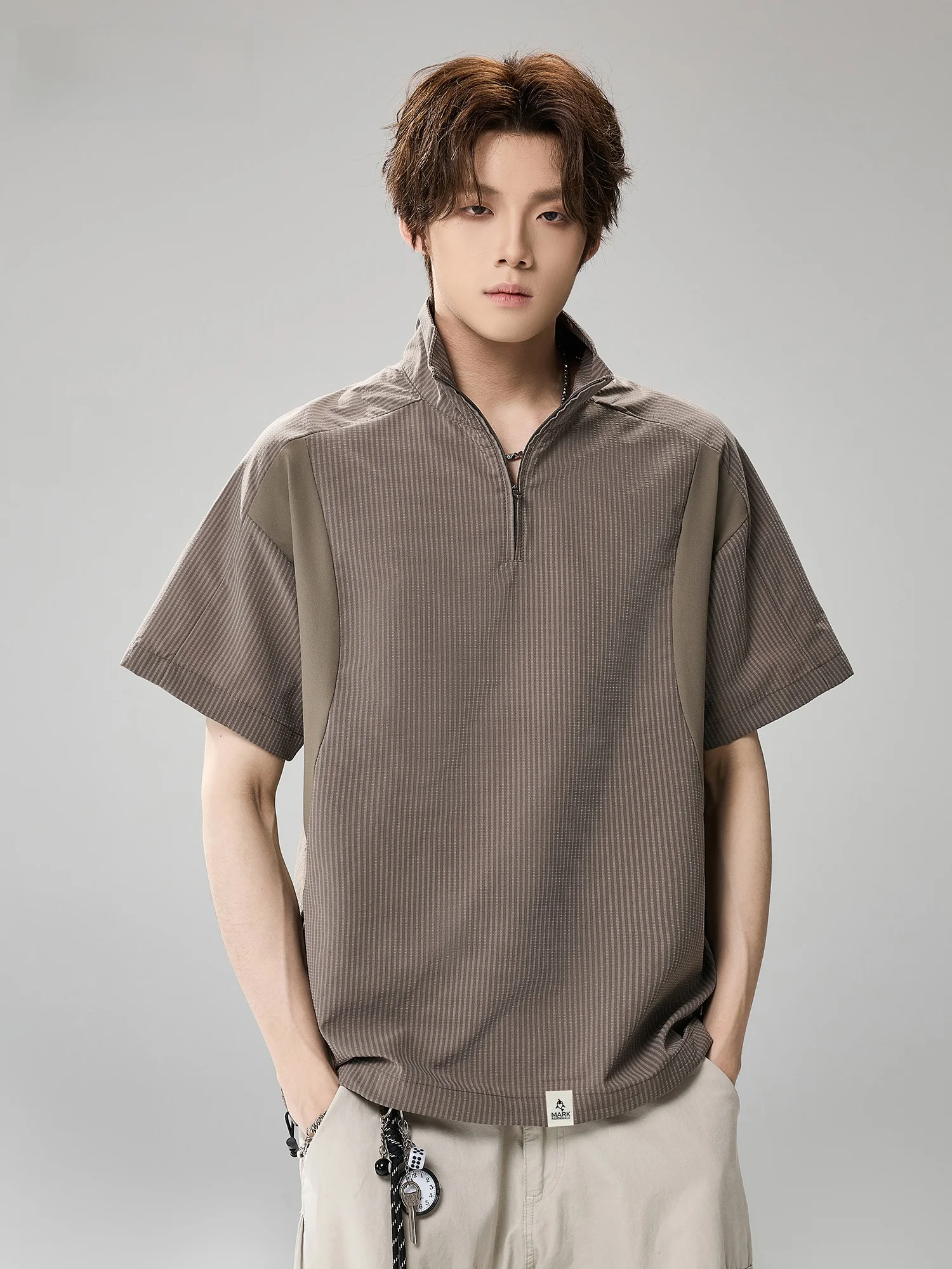 

Мужская футболка Mark Fairwe с коротким рукавом, в стиле ретро, с цветными блоками, быстросохнущая, спортивная, с воротником-стойкой, повседневная, на все сезоны