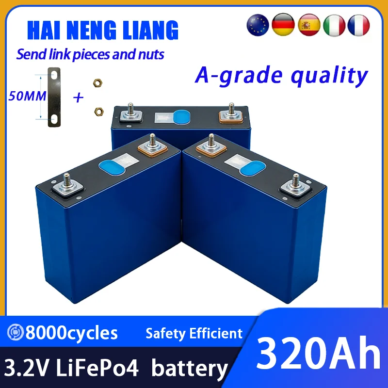 New 3.2V  Capacity 320Ah LiFePO4 Battery Rechargeable Cells for Solar Energy DIY Lithium Battery Pack Home Power 12V in Stock