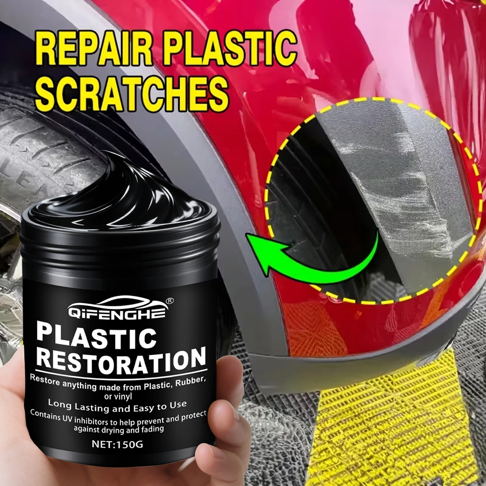 Car Plastic Restorer Polish Paste 150g - Tire, Interior & Bumper Shine & Protection, Long-Lasting Gloss, Automotive Plastic Care image 3