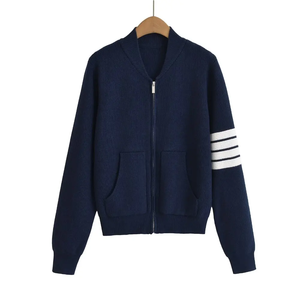 

Женский вязаный кардиган в корейском стиле для колледжа, облегающий свитер на молнии, осенняя куртка в американском стиле