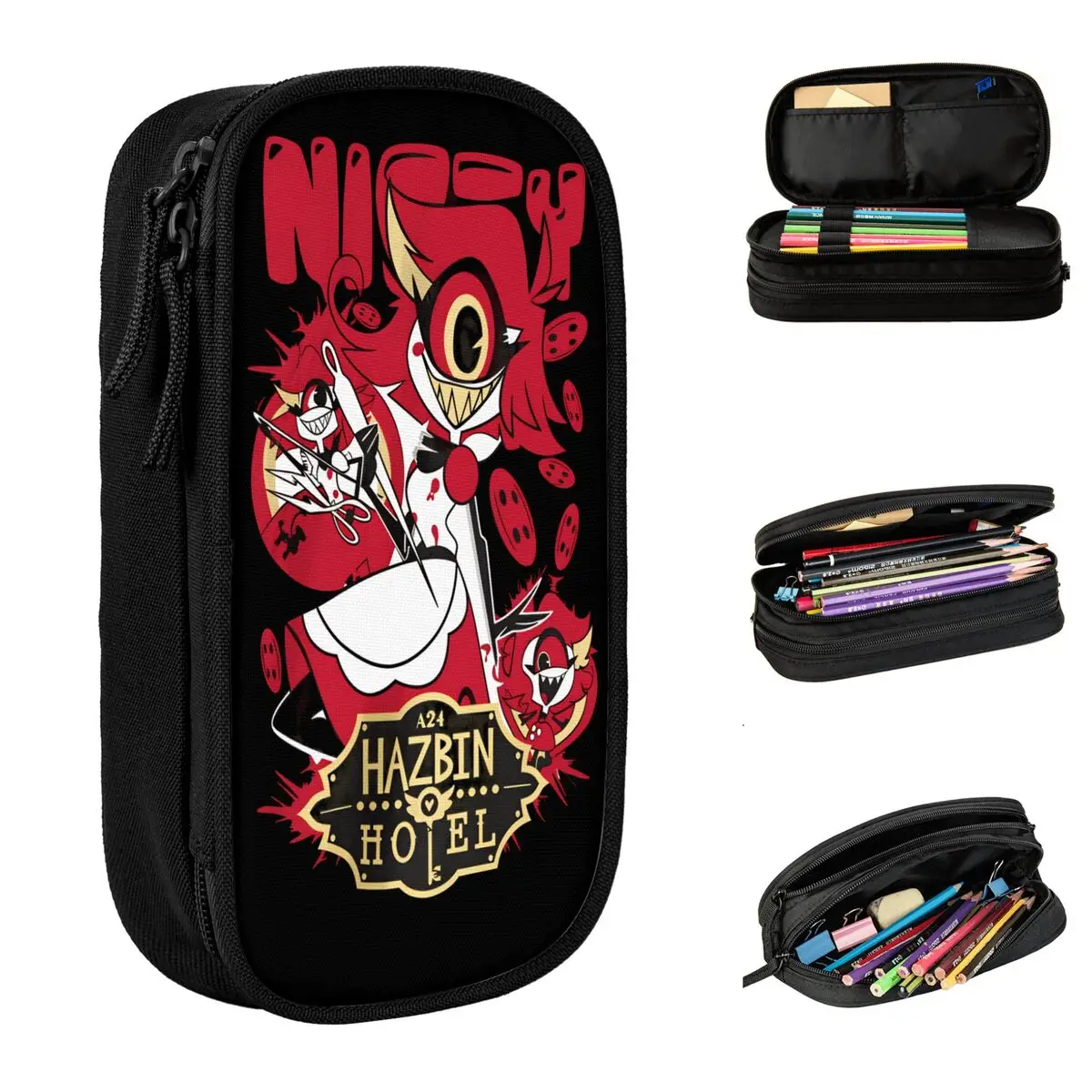 Hazbins Hotel Pencil Case School Pencil Cases Double Layer Students Cool Big Pen Box School Supplies