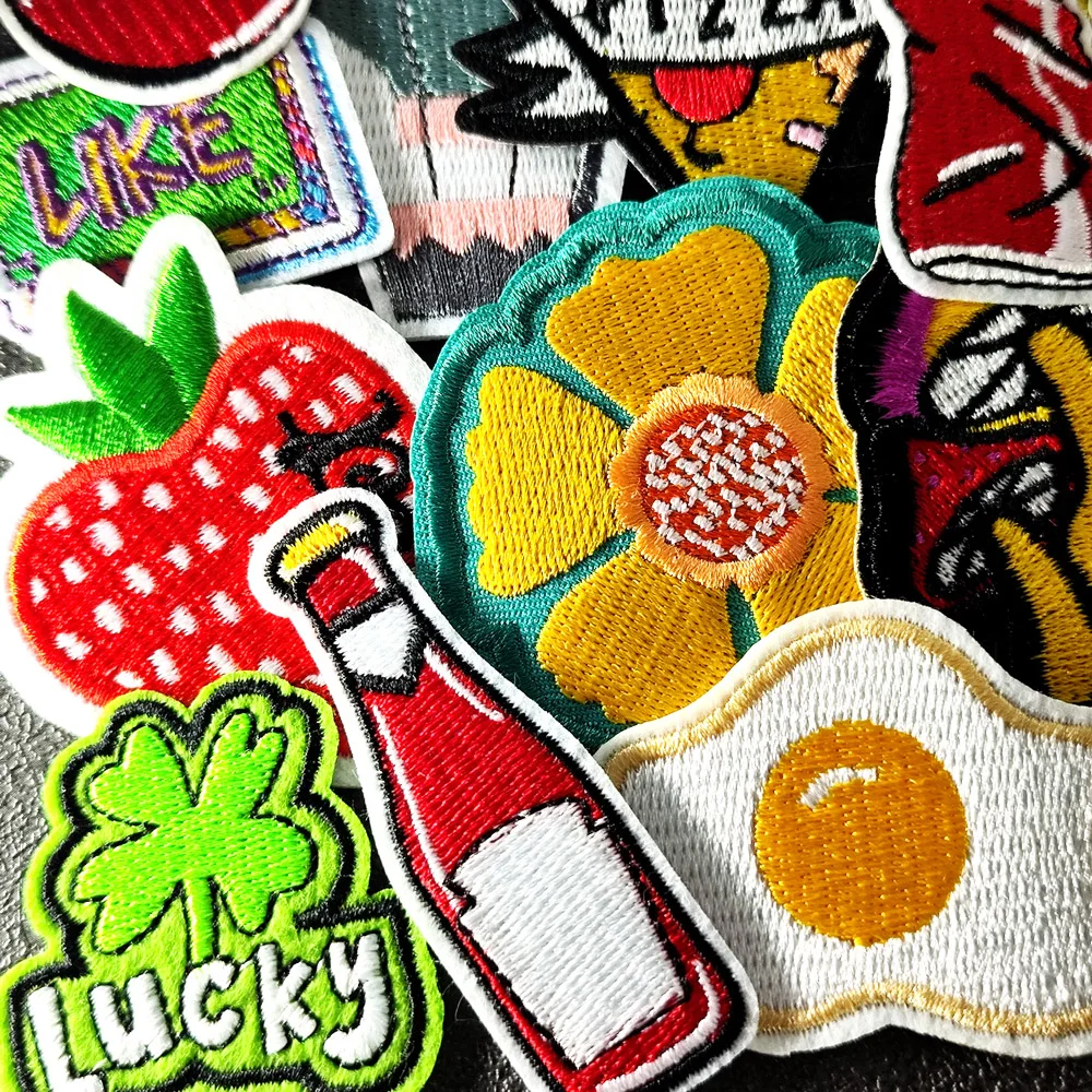 Flower Earth Hello Peace Iron-On Patches Clothe Embroidery Applique Sewing Supplies Decorative Badges Peach Strawberry Avocado