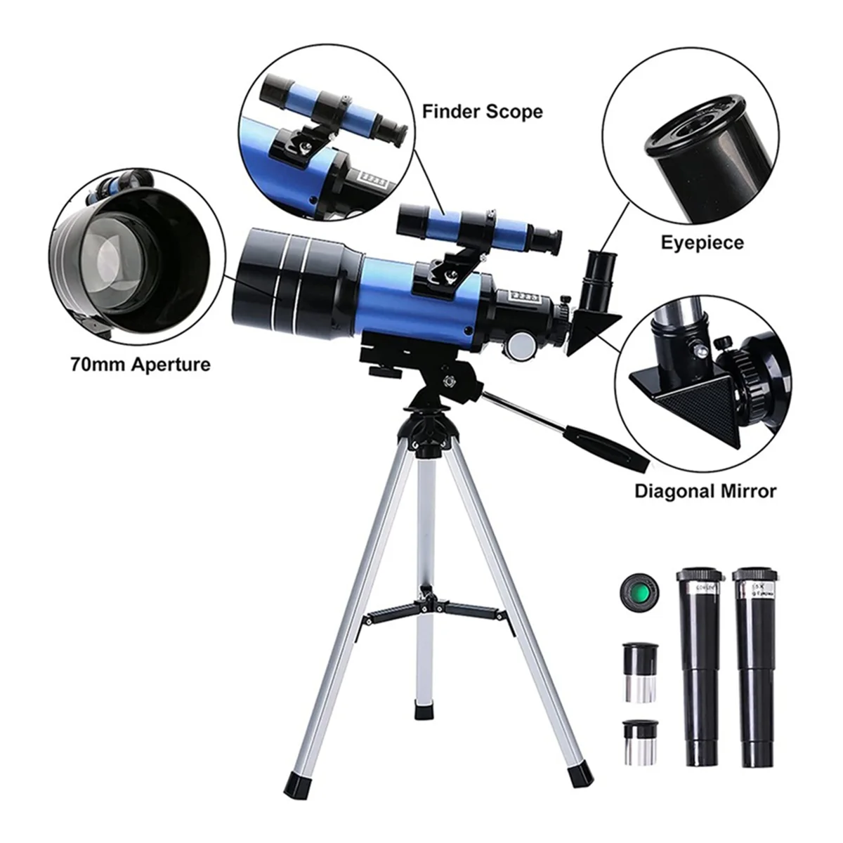 Top Telescope for Adult Kids,70mm Aperture (15X-150X) Portable Refractor Telescopes for Beginners,300mm Travel Telescope