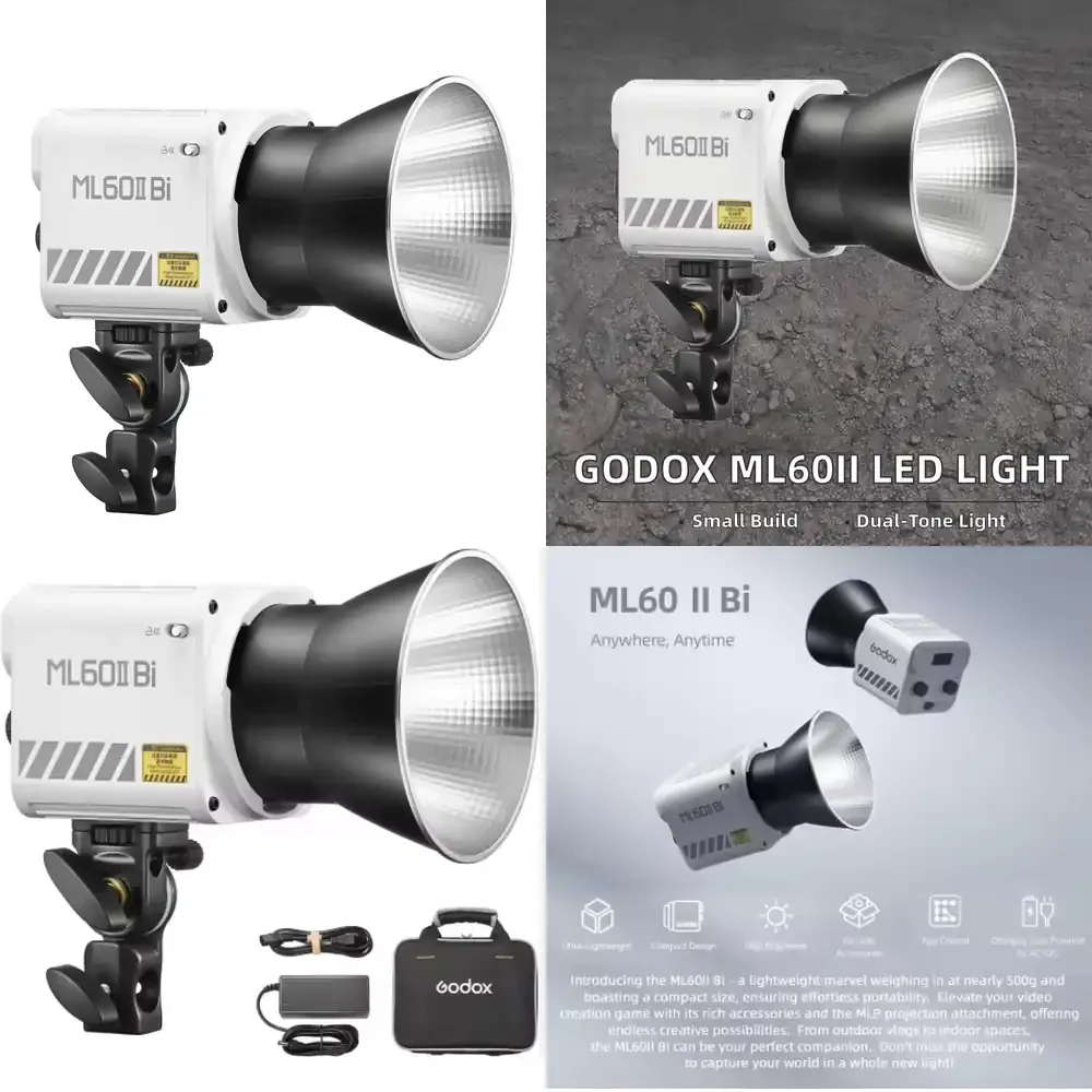 Luz de Video LED Bicolor ML60II Bi de 70W para Fotografía y Videografía en Exteriores, Ultracompacta y Portátil, 2800-6500K Mono
