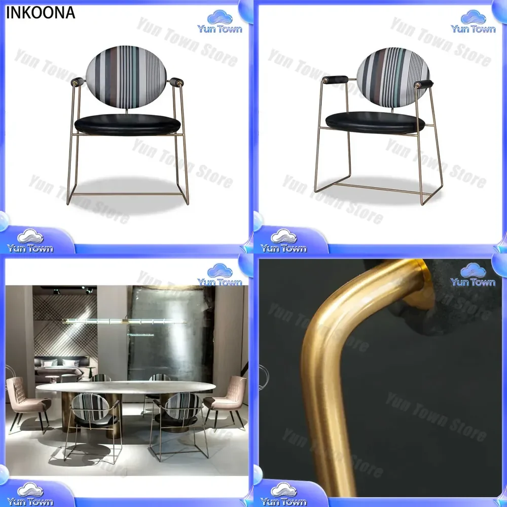 JUYI Giant Italian Minimalist Dining Chair for Home Office Desk Use Designer Stool with Armrest Stainless Steel Back Chair