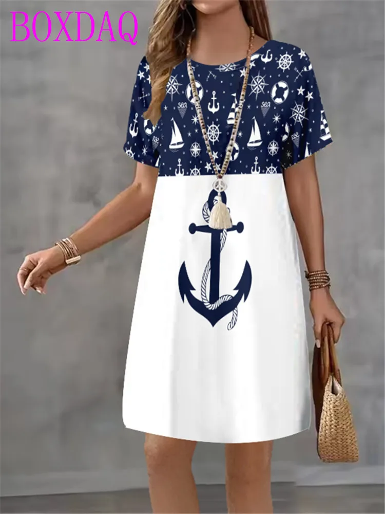 Retro 3D Print Pattern Women Dress Elegant Short Sleeve O-Neck Loose Casual A-Line Dress Summer New Streetwear Women Sundress