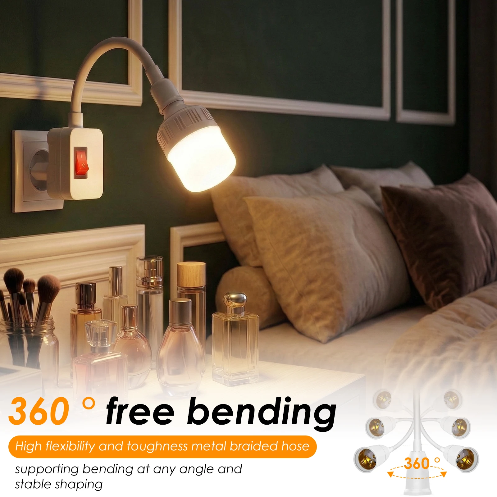 E27 US Plug-in Flexible Rotating Lamp Base Adapter Lighting Parts LED Table Lamp Bulb Elongation Holder Socket for Home Lighting image 2