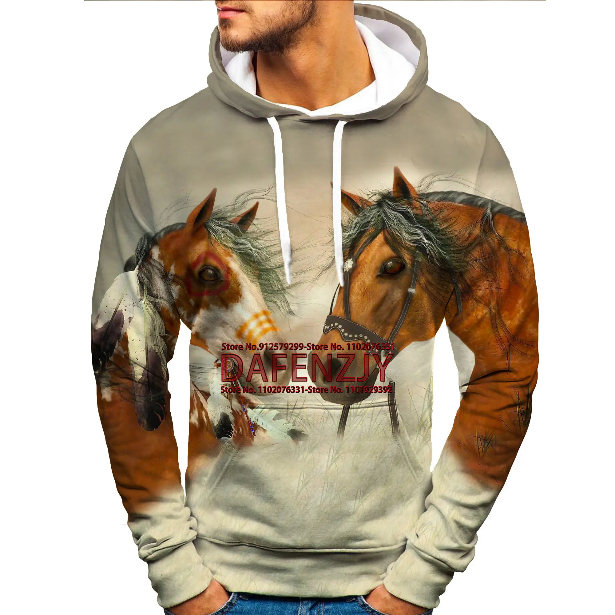 Horse Hoodie For Mens Animal Print Long Sleeve Top 3D Casual Street Man's Sweatshirt Sport Pullover Men Vintage Clothing